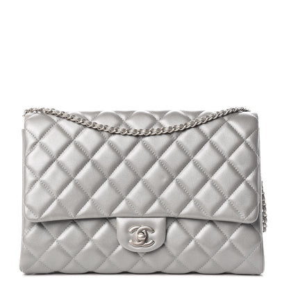 Chanel Metallic Lambskin Quilted Clutch With Chain Flap Dark Grey 1 of 7