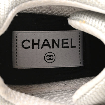Chanel Mesh Suede Calfskin Grained Calfskin Womens CC Sneakers 37.5 White Silver Light Grey 8 of 8