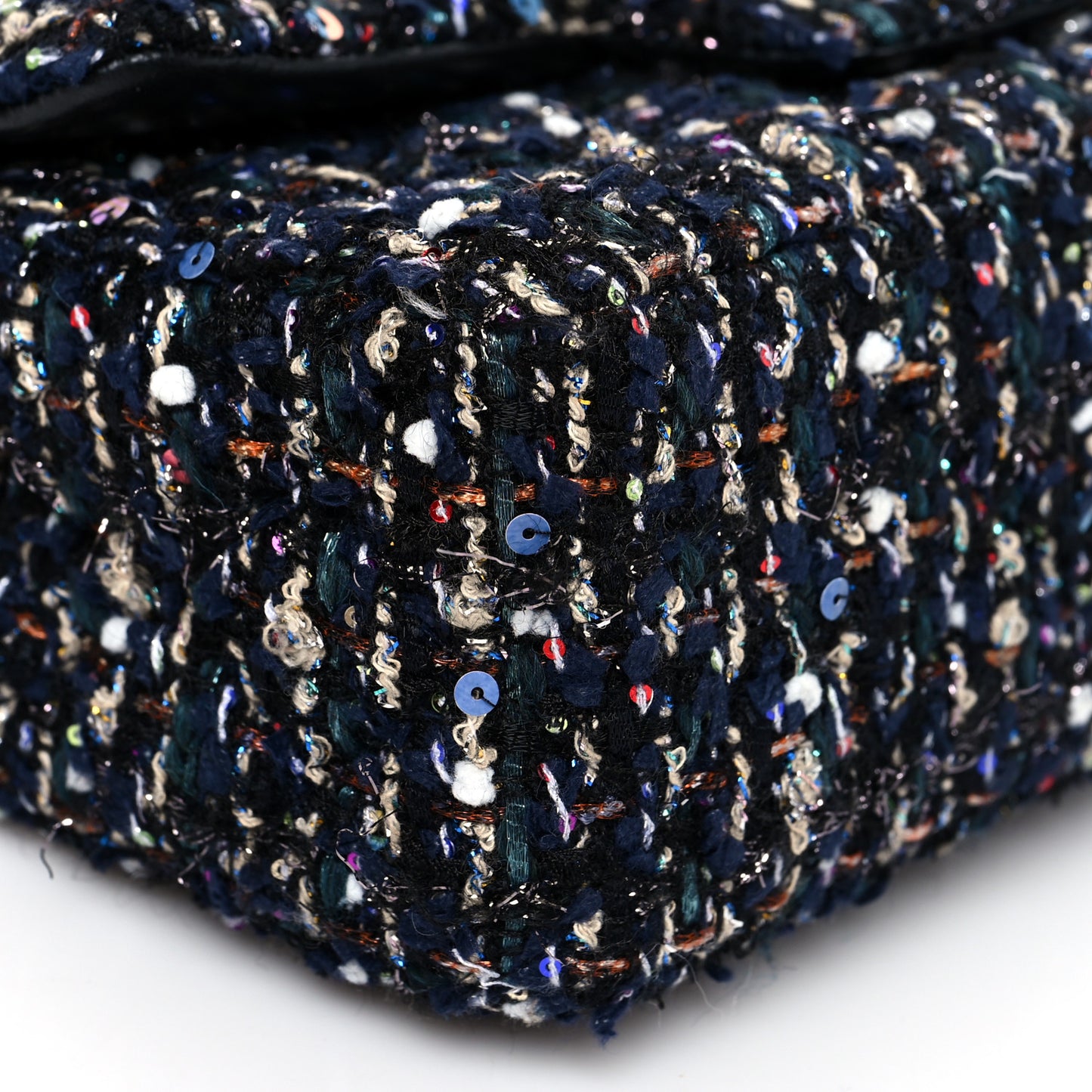 Glittered Tweed Quilted Mini Rectangular Flap Navy Blue Multicolor
