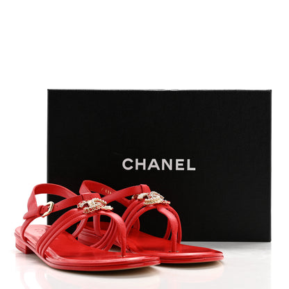 Chanel Lambskin Pearl Crystal CC Thong Sandals 39 Red 9 of 9