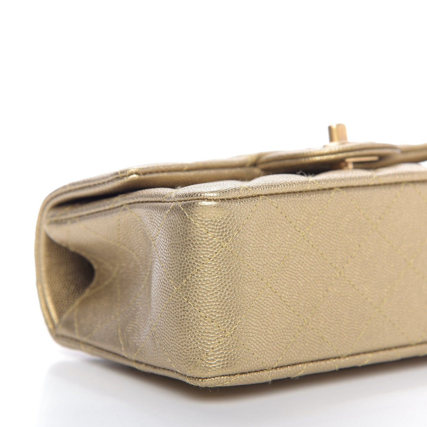 Metallic Caviar Quilted Mini Top Handle Rectangular Flap Gold