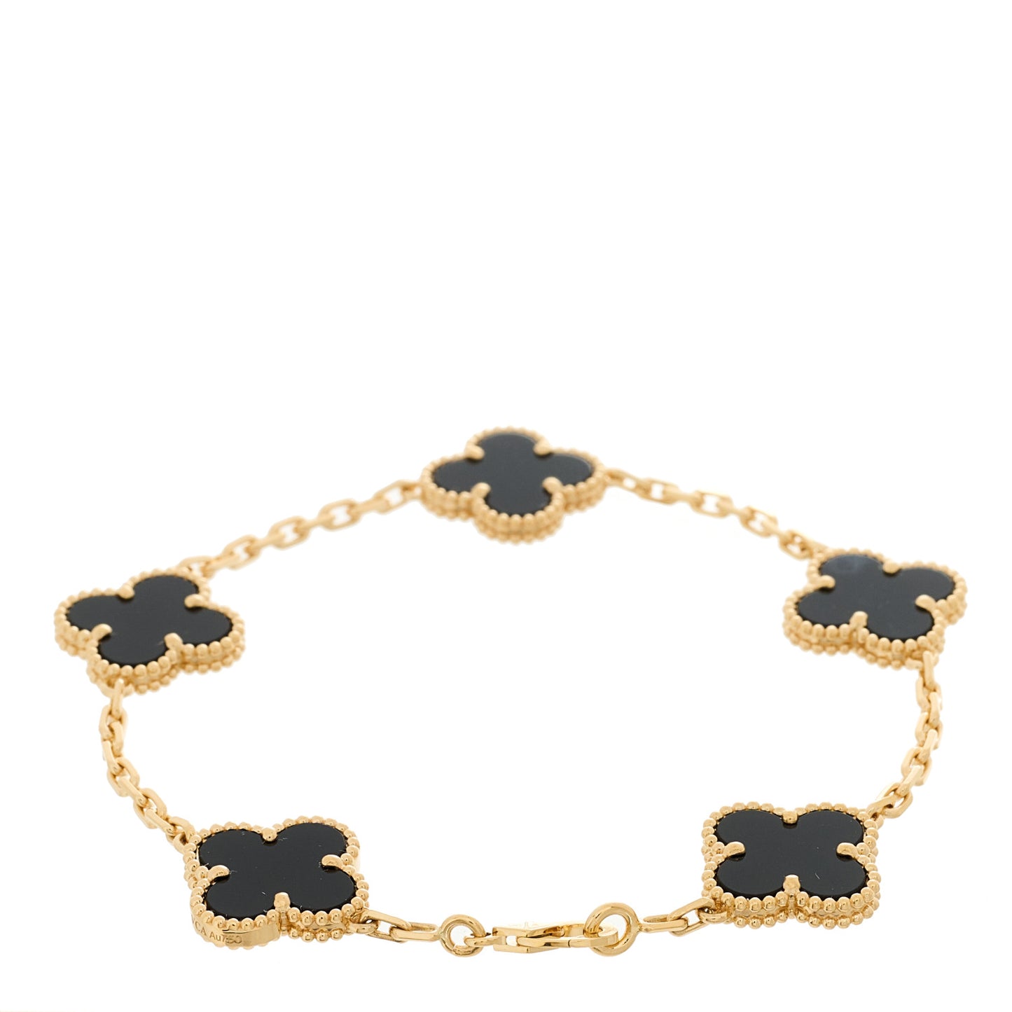 18K Yellow Gold Black Onyx 5 Motifs Vintage Alhambra Bracelet