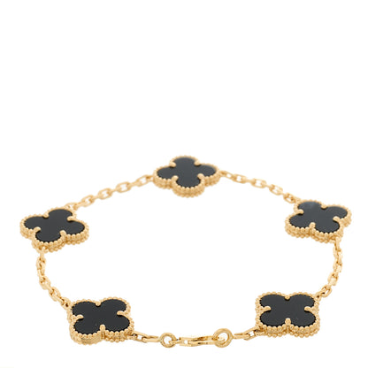 Van Cleef & Arpels 18K Yellow Gold Black Onyx 5 Motifs Vintage Alhambra Bracelet 2 of 5