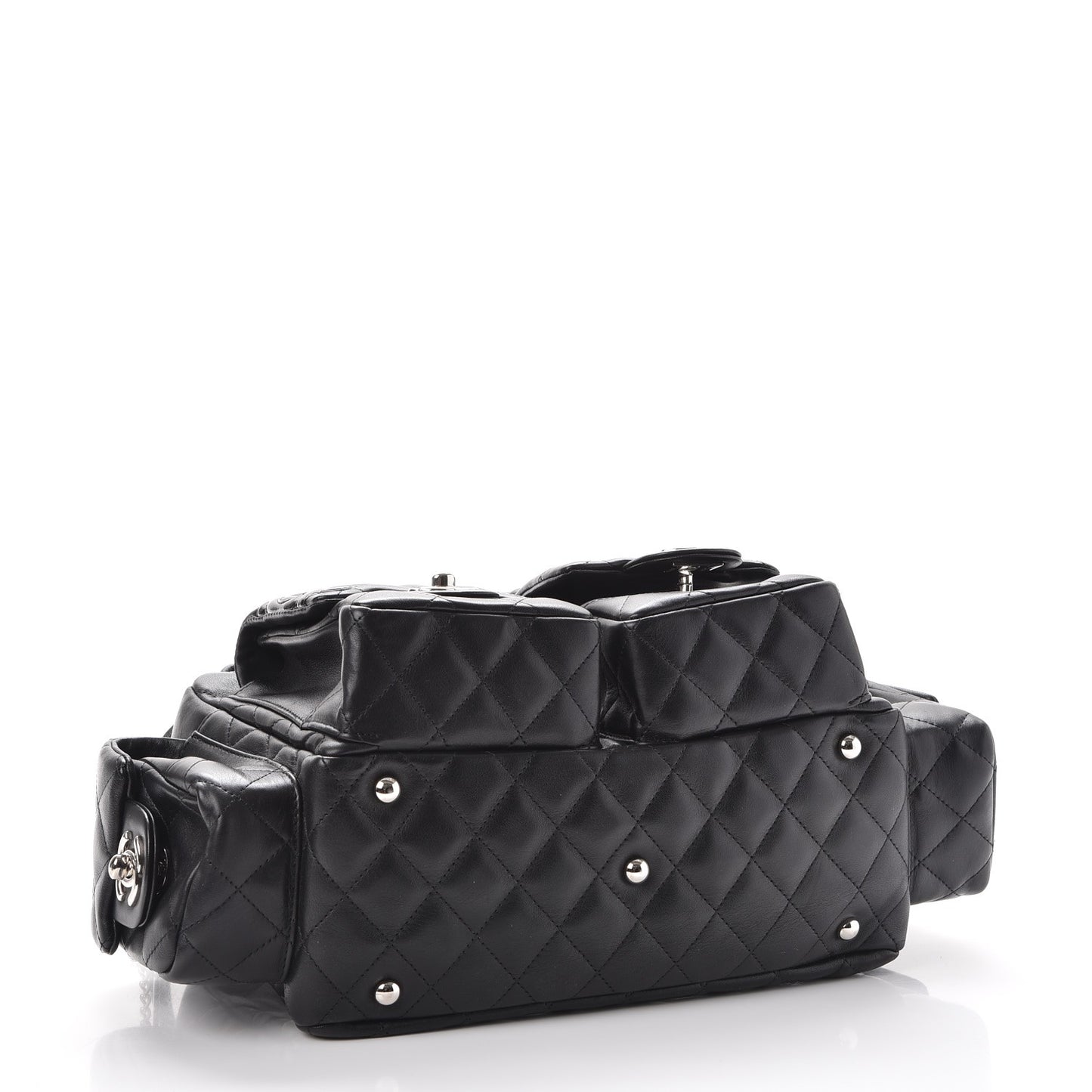 Calfskin Quilted Small Cambon Multipocket Reporter Black