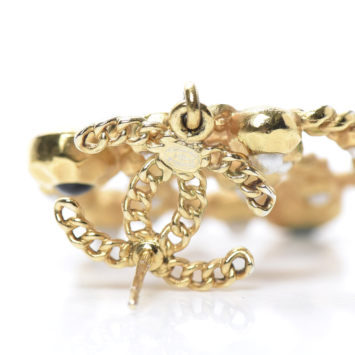 Pearl Gripoix No 5 CC Chain Drop Earrings Gold