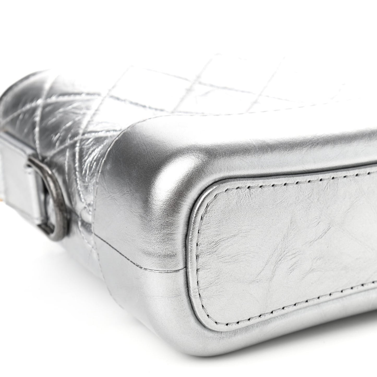 Metallic Aged Calfskin Quilted Small Gabrielle Hobo Silver
