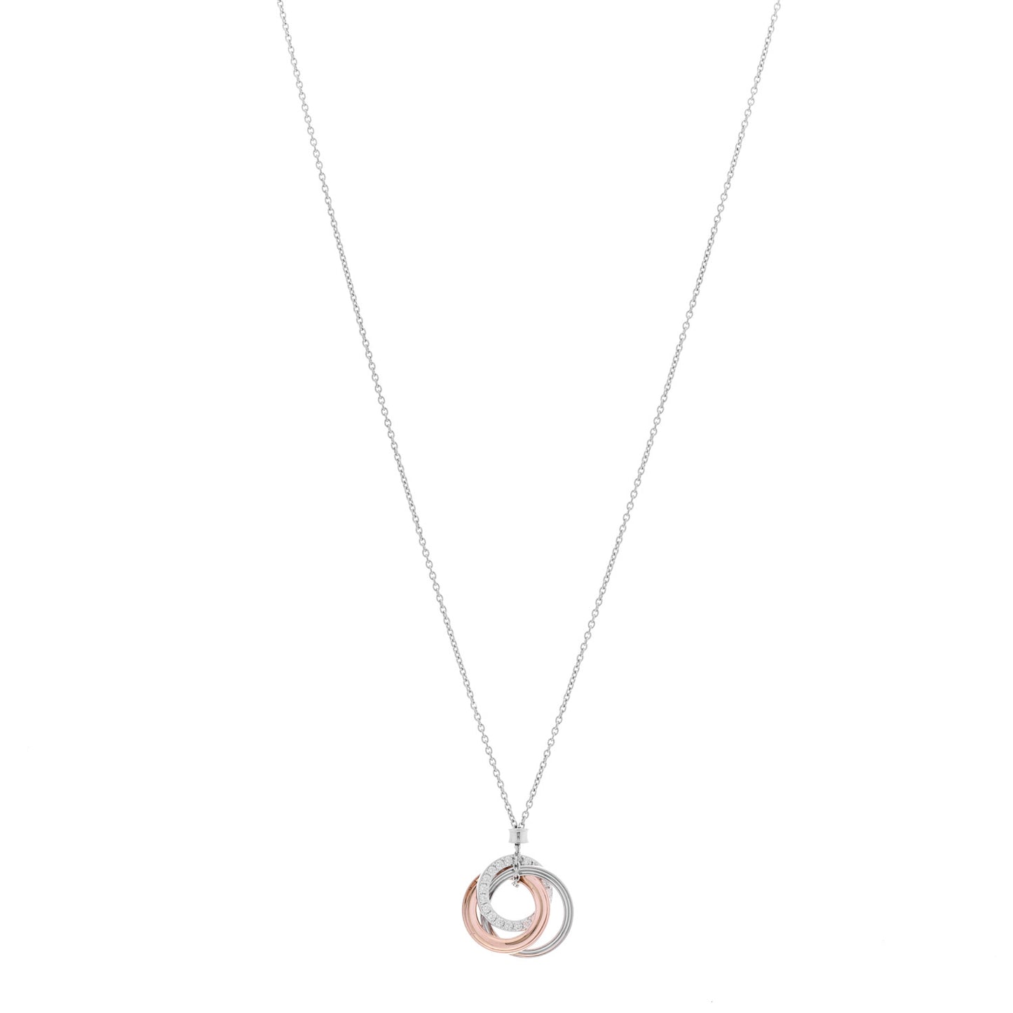18K White Rose Gold Diamond 1837 Triple Interlocking Circles Pendant Necklace