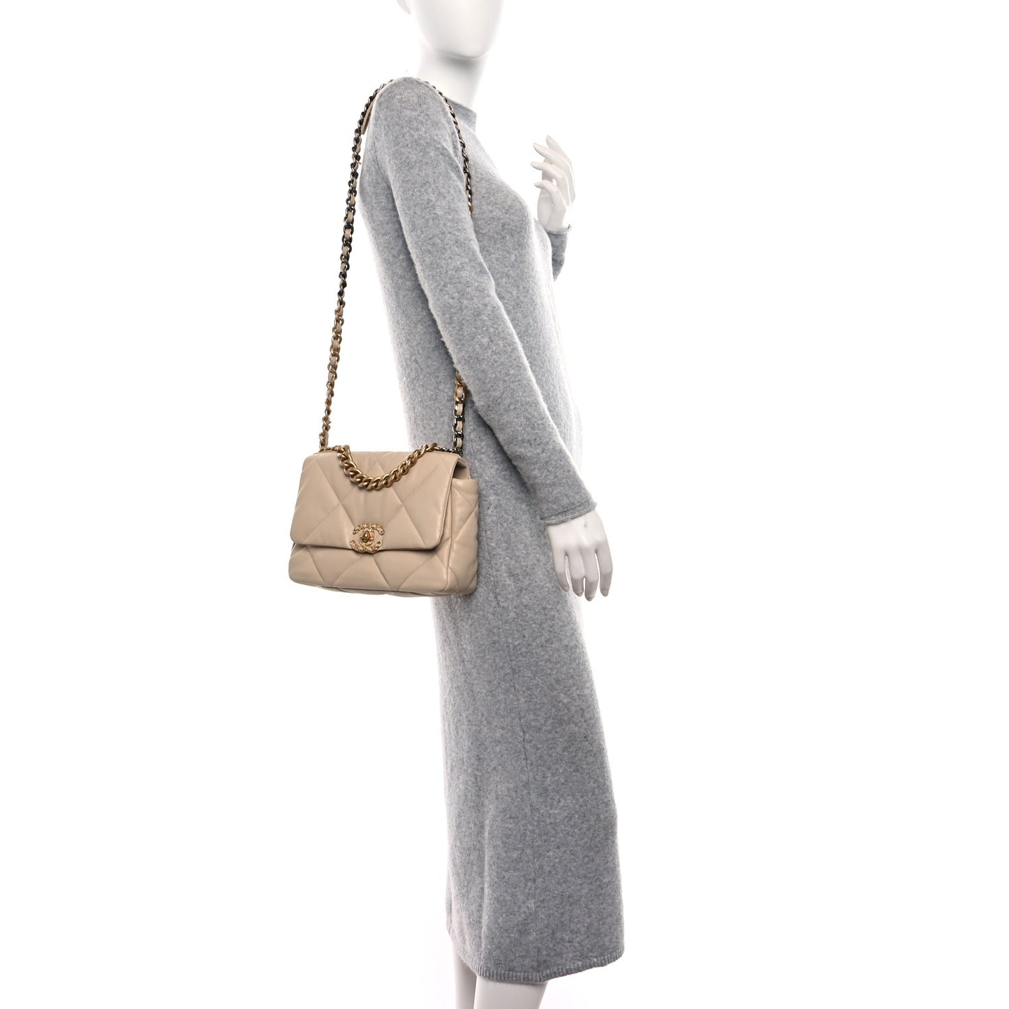 Lambskin Quilted Medium Chanel 19 Flap Light Beige