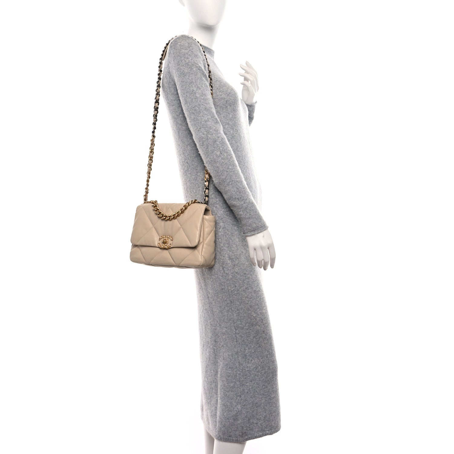 Chanel Lambskin Quilted Medium Chanel 19 Flap Light Beige 2 of 11