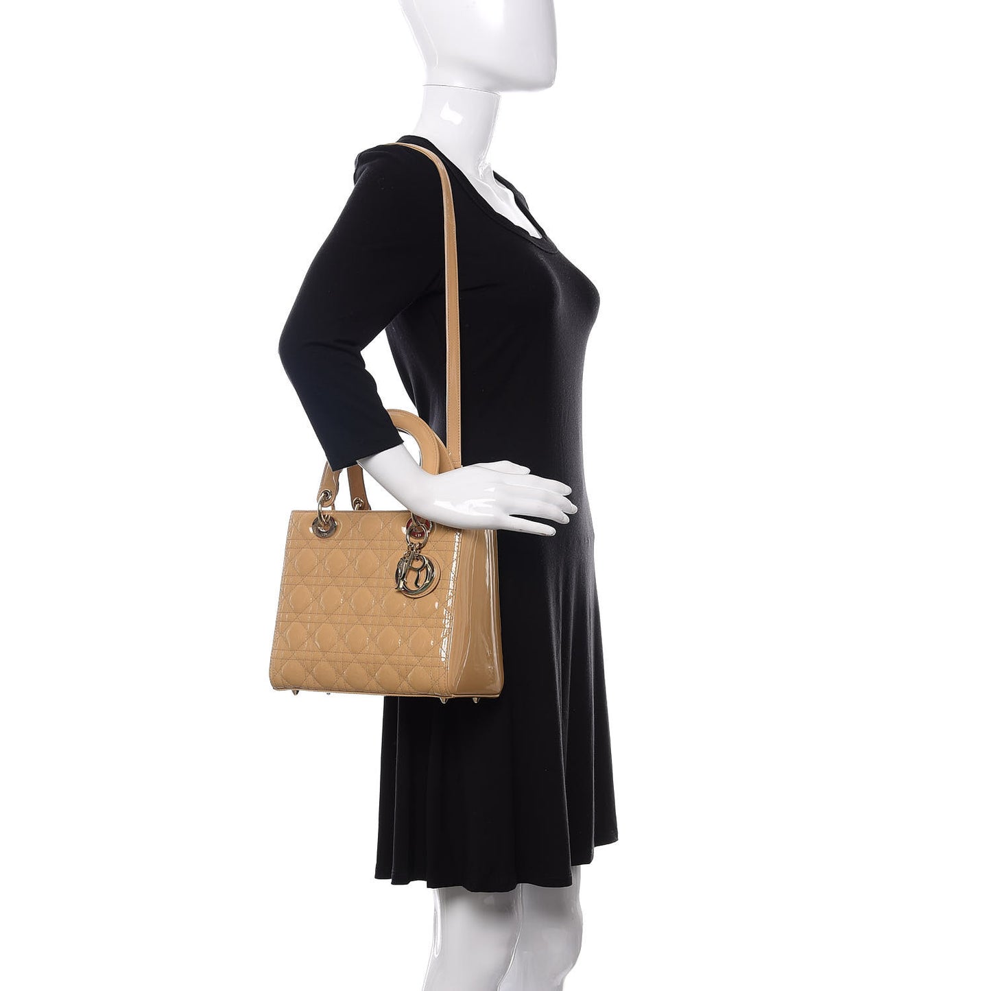Patent Cannage Medium Lady Dior Beige