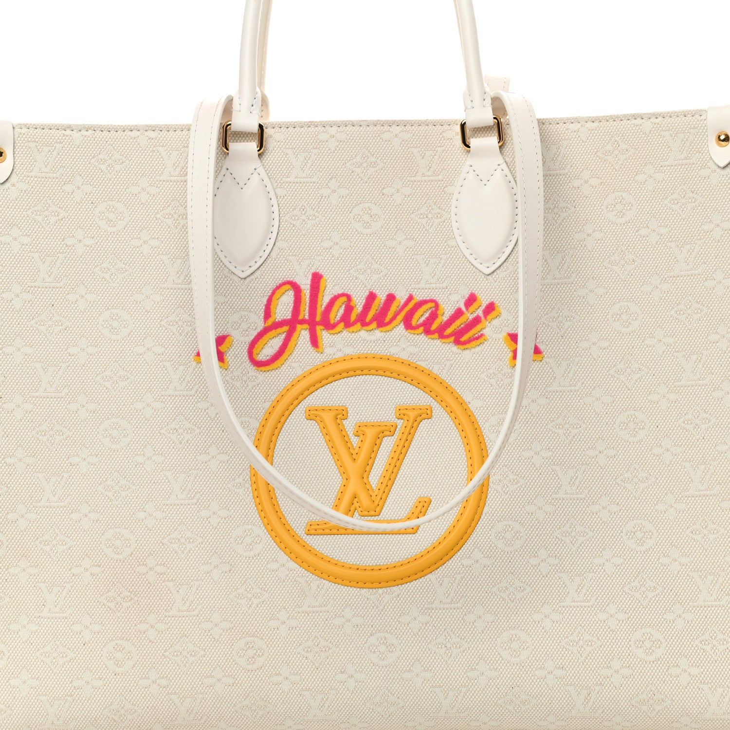 Louis Vuitton Jacquard Embroidered Tufted Monogram Hawaii Onthego GM Cream 7 of 14