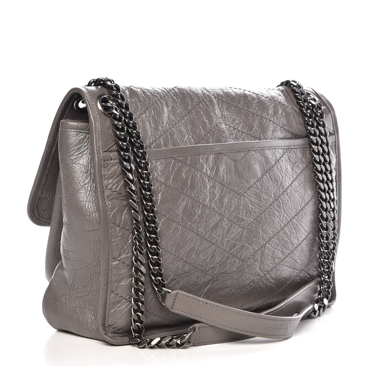 Saint Laurent Crinkled Calfskin Matelasse Monogram Medium Niki Chain Satchel Fog 3 of 13