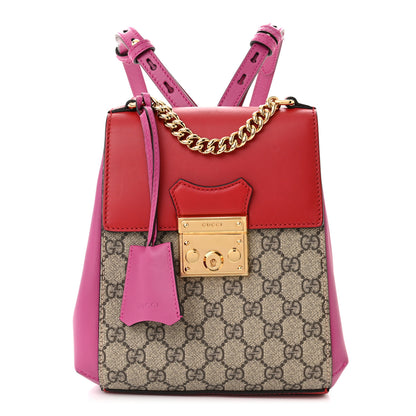 Gucci GG Supreme Monogram Calfskin Padlock Backpack Beige Hibiscus Red New Rosette 1 of 10