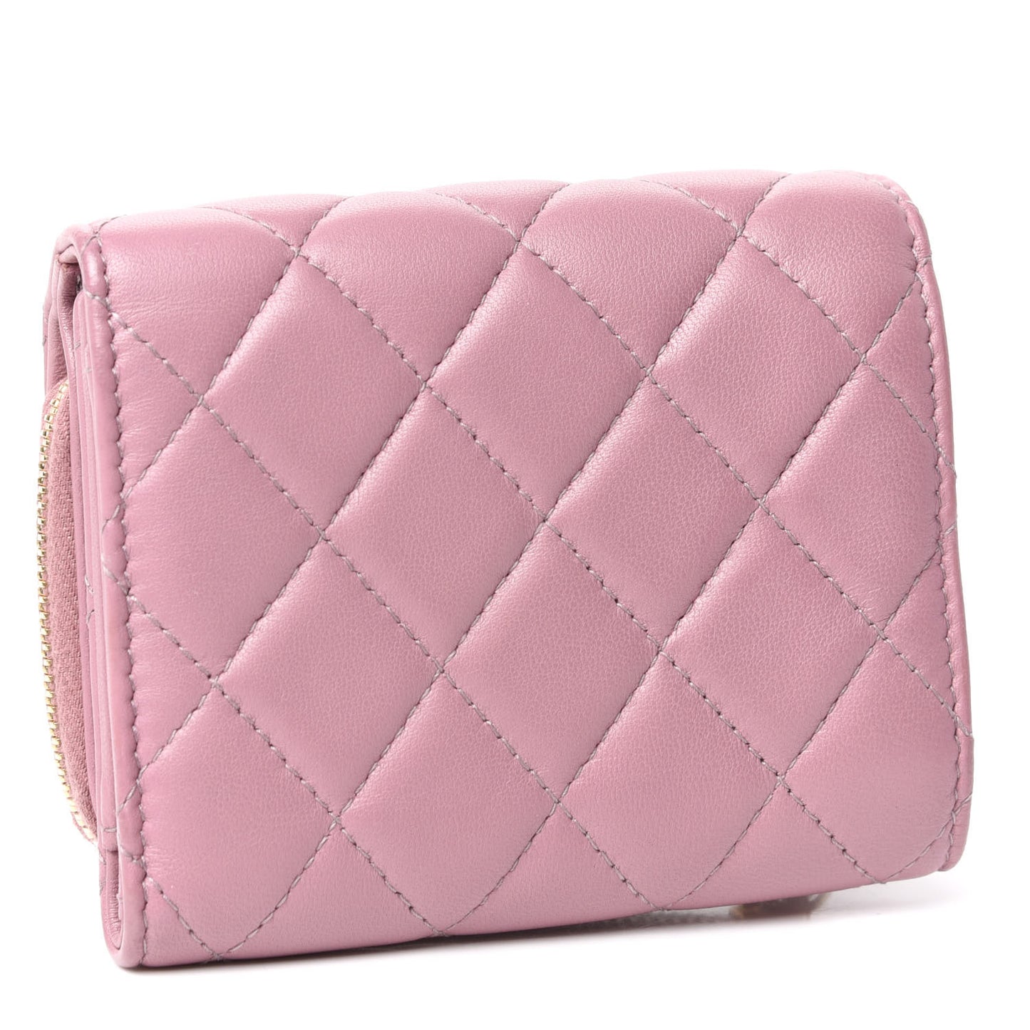 Lambskin Quilted Flap Wallet Light Purple