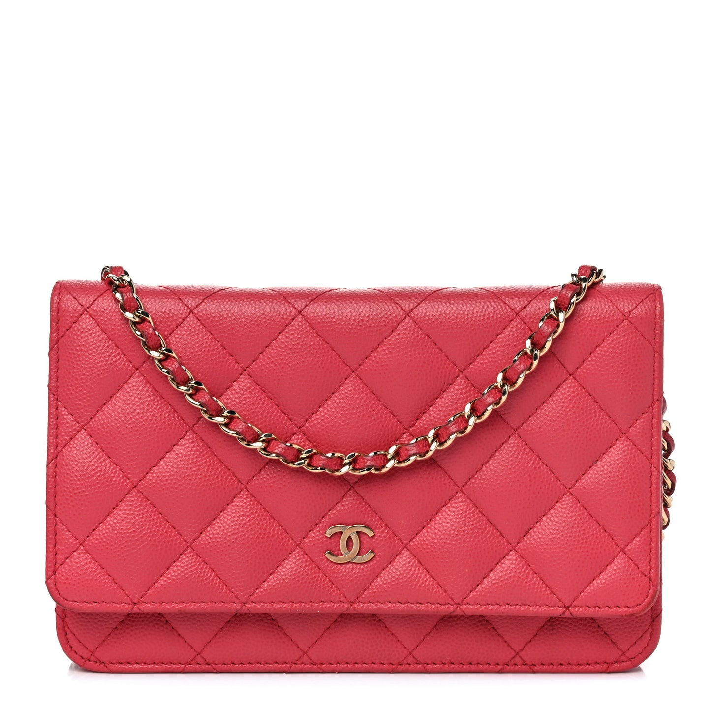 Caviar Quilted Wallet On Chain WOC Dark Pink