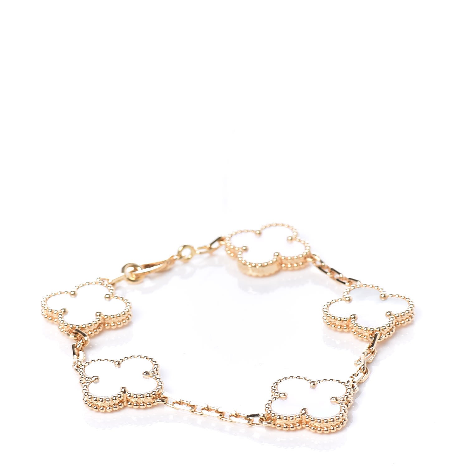 Van Cleef & Arpels 18K Yellow Gold Mother of Pearl 5 Motifs Vintage Alhambra Bracelet 1 of 8