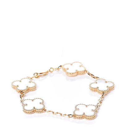 Van Cleef & Arpels 18K Yellow Gold Mother of Pearl 5 Motifs Vintage Alhambra Bracelet 1 of 8