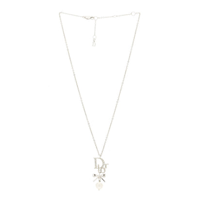 Christian Dior Crystal Pearl Logo Bow Necklace Silver 2 of 5