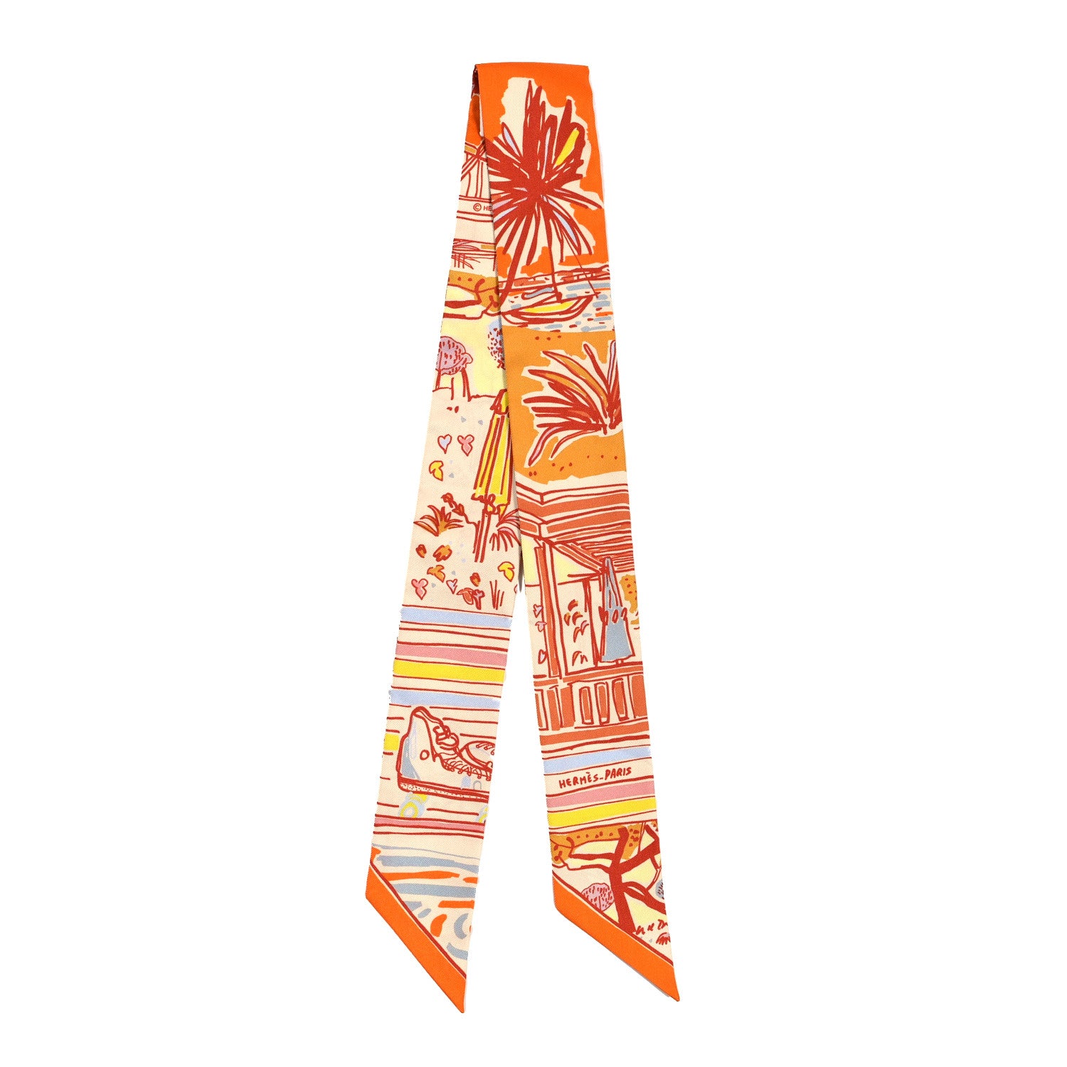 Hermes Silk Rayures D'ete Twilly Orange Corail Bleu 2 of 3