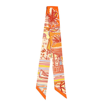Hermes Silk Rayures D'ete Twilly Orange Corail Bleu 2 of 3