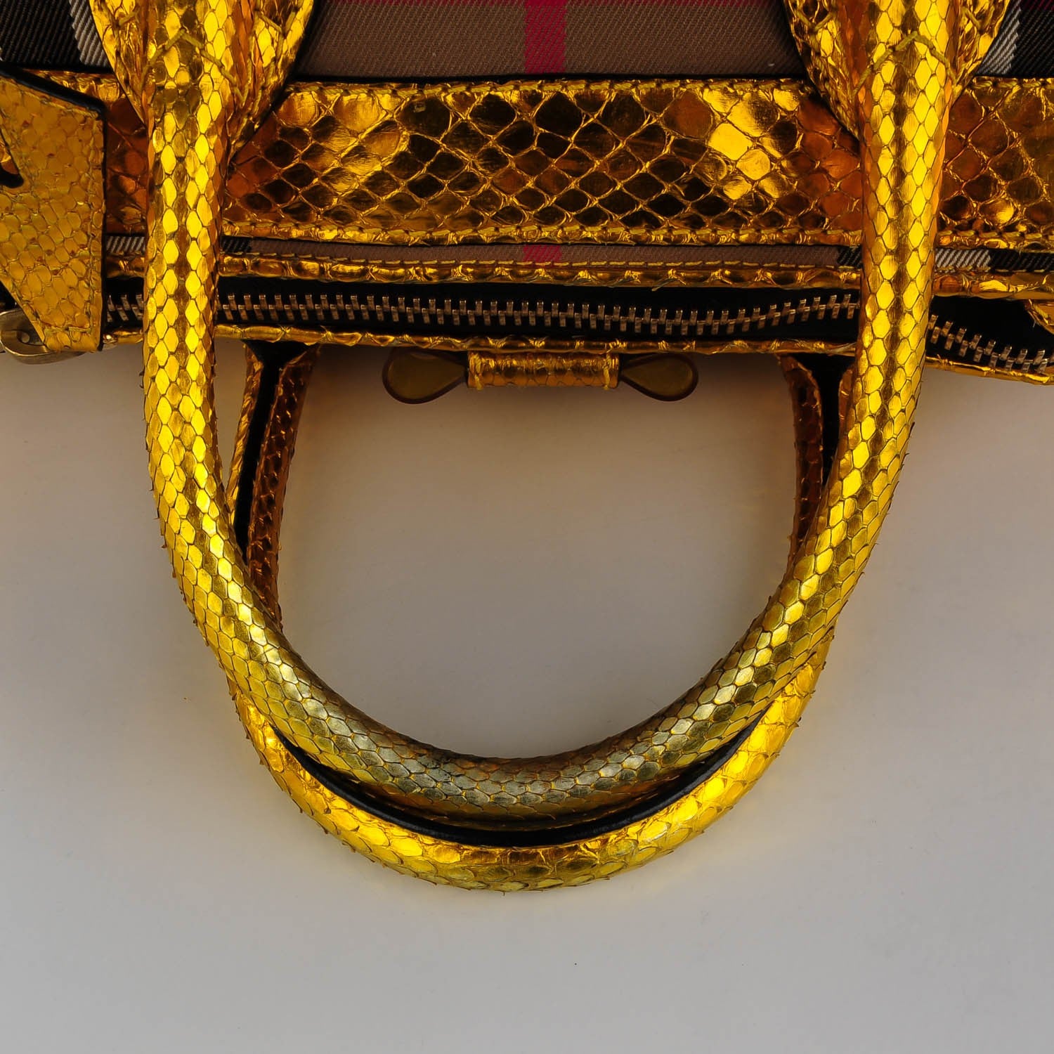 Burberry Prorsum House Check Python Medium Blaze Satchel Gold Metallic 8 of 12