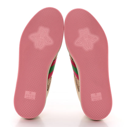 Gucci New GG Monogram Nubuck Web Crystal Embellished Womens Screener Sneakers 38 Camel Ebony Wild Rose 6 of 9