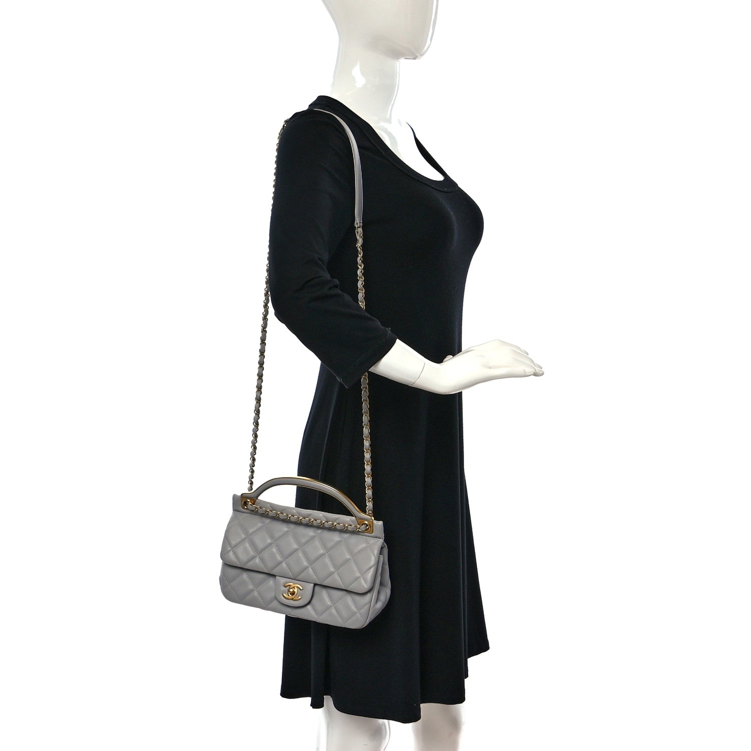 Chanel Calfskin Quilted Small Lady Handle Clutch With Chain Grey 2 of 13