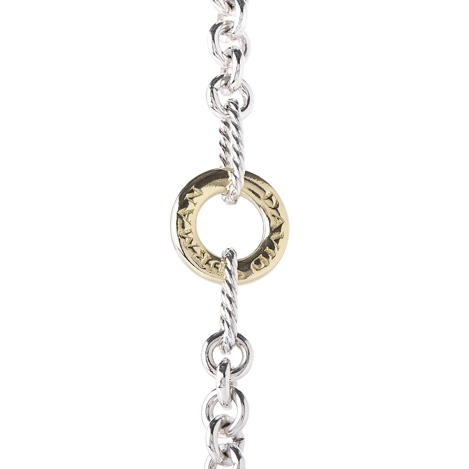 David Yurman Sterling Silver 18K Yellow Gold Figaro Two Tone Link Necklace 4 of 6