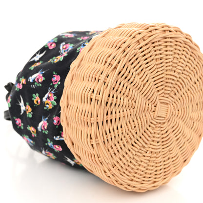Prada Wicker Canvas Floral Print Bucket Bag Black Multicolor 10 of 12
