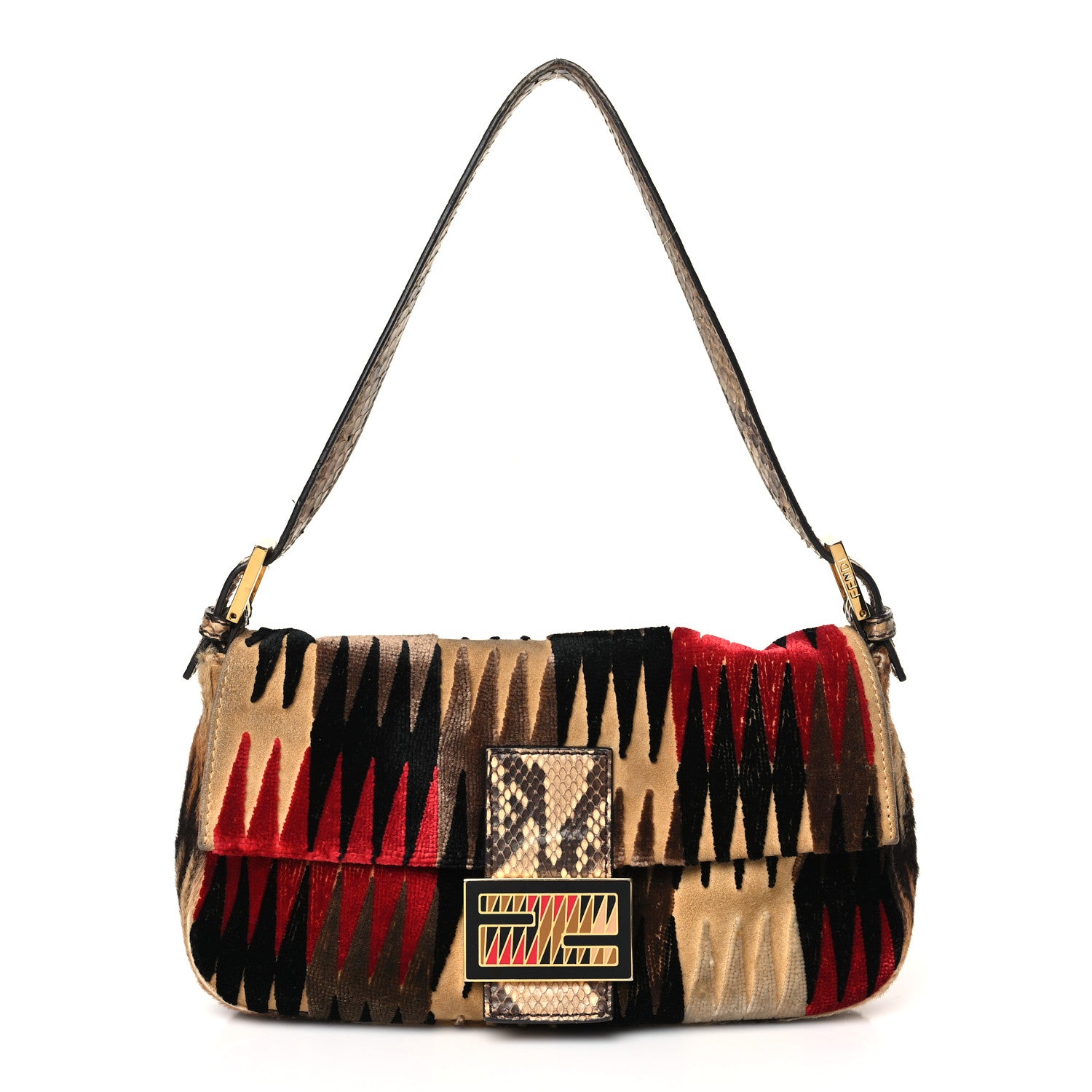 Fendi Velvet Calf Hair Snakeskin Baguette Multicolor 1 of 10