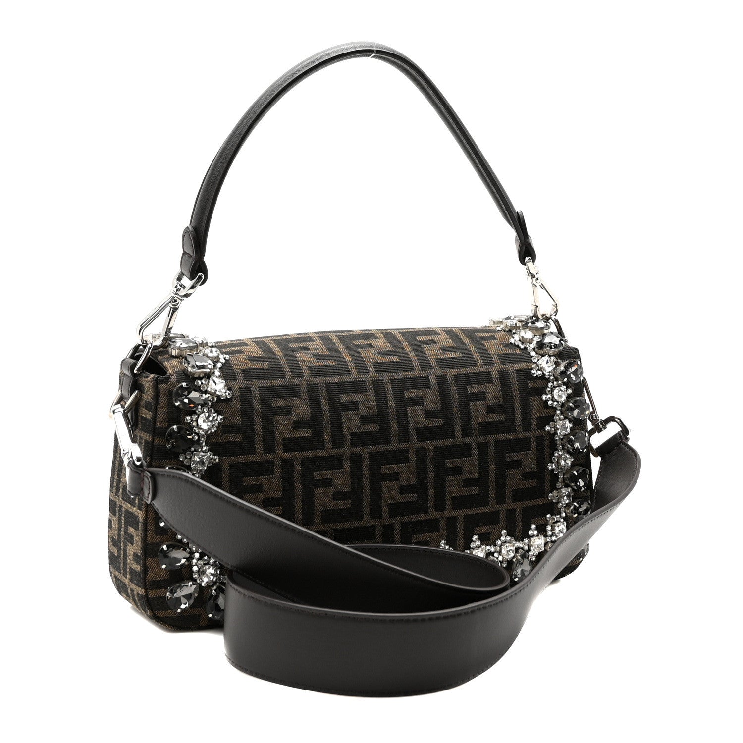 Fendi Fabric Jacquard FF 1974 Crystal Embellished Baguette Tobacco Moro Multicolor 3 of 10