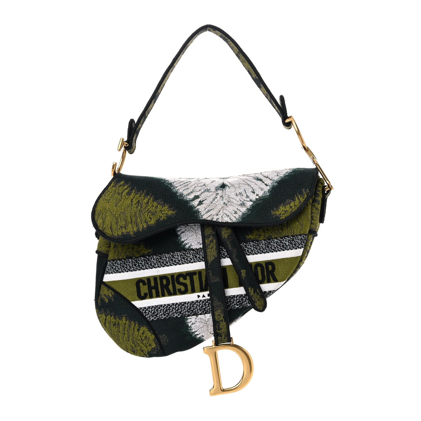 Canvas Embroidered Tie Dye Saddle Bag Green Multicolor