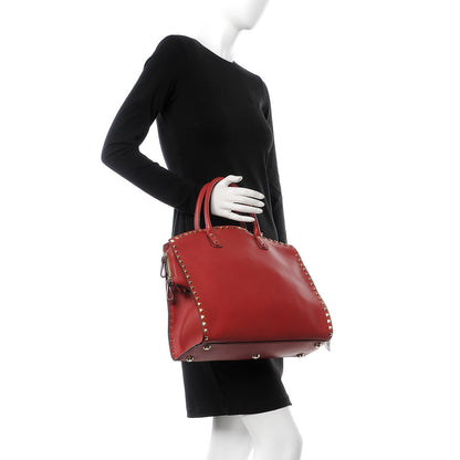 Valentino Garavani Vitello Rockstud Dome Shopper Rosso Valentino 2 of 15