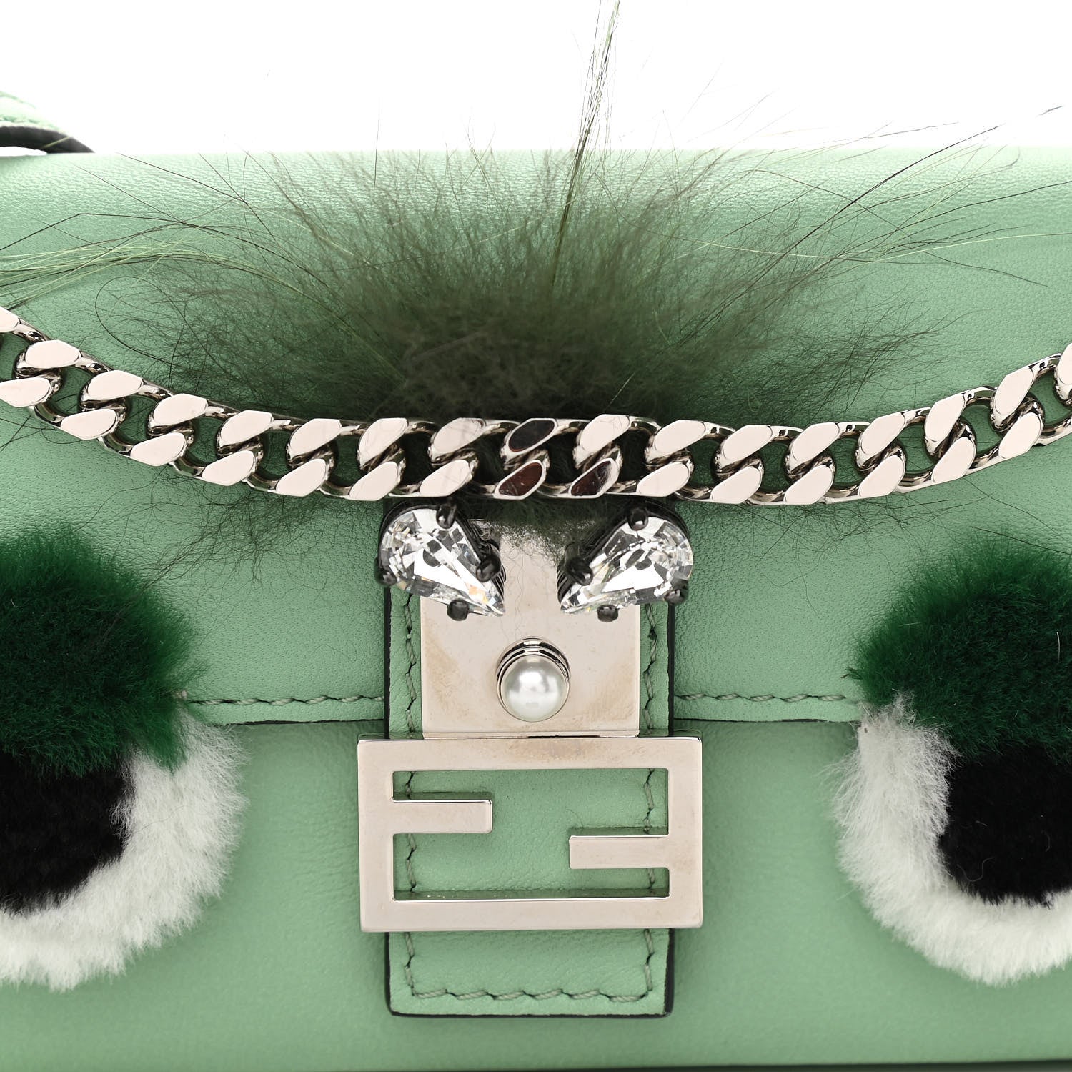 Fendi Nappa Rabbit Fox Fur Micro Buggie Baguette Verde Acqua 8 of 12