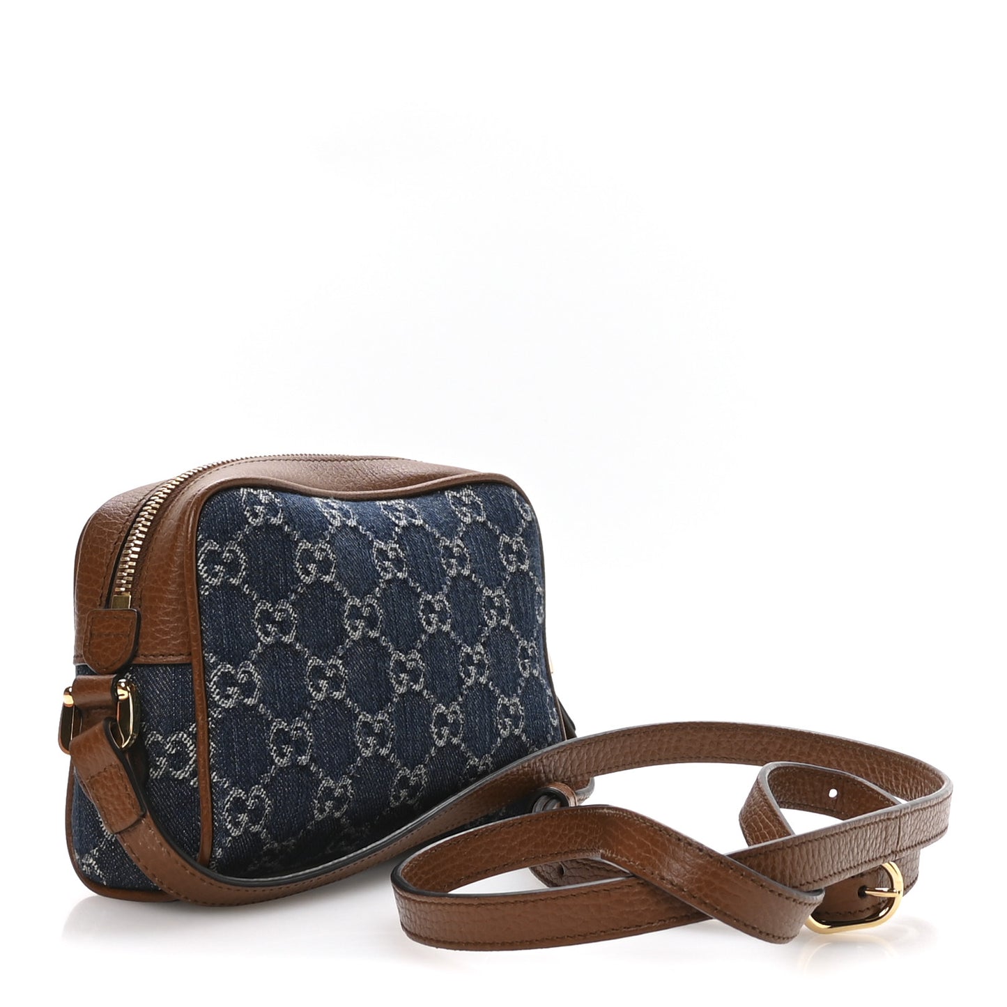 New Denim GG Monogram Dollar Calfskin Mini Ophidia Shoulder Bag Blue Tea Cuir Epilog