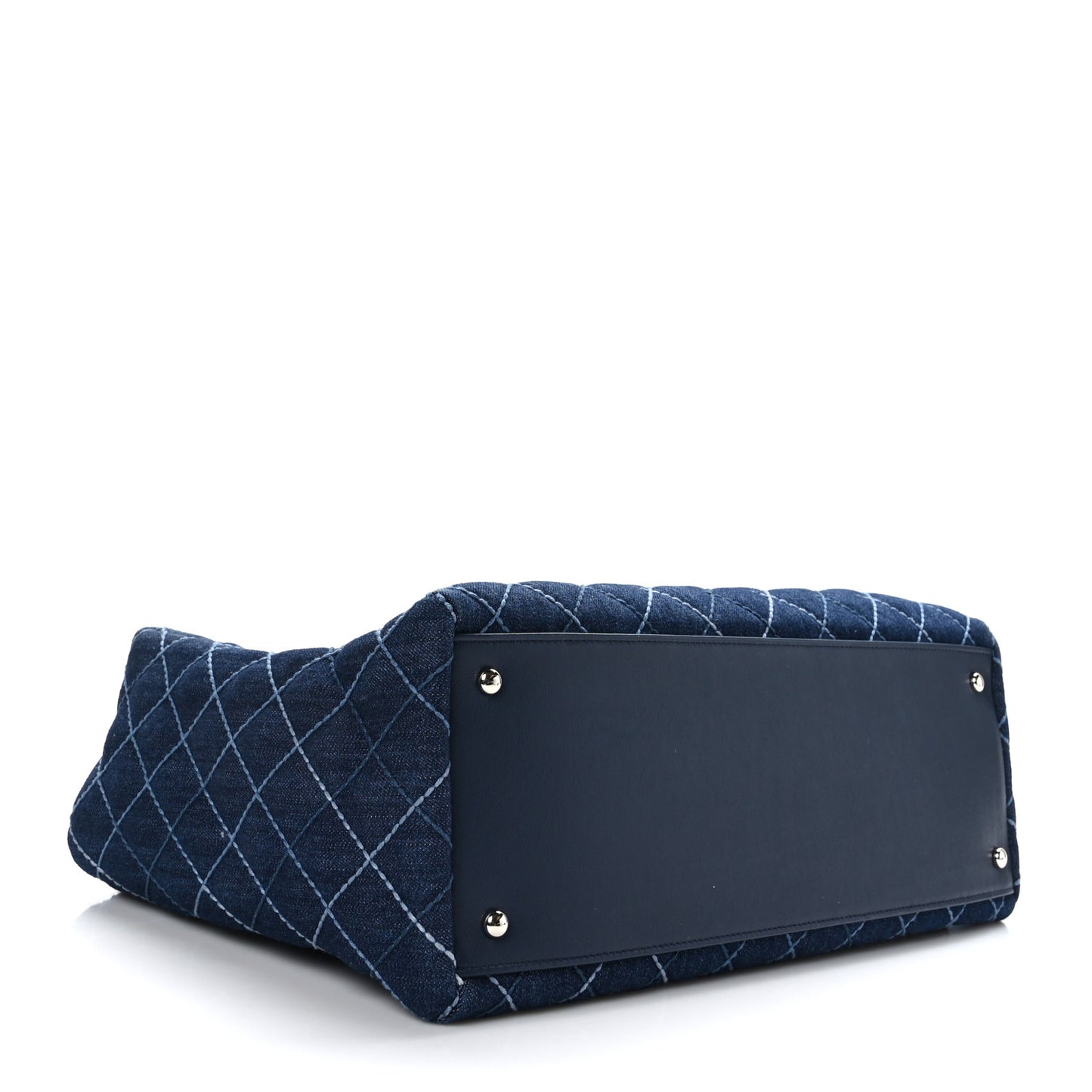Denim Quilted Large Coco Handle Shopping Tote Blue