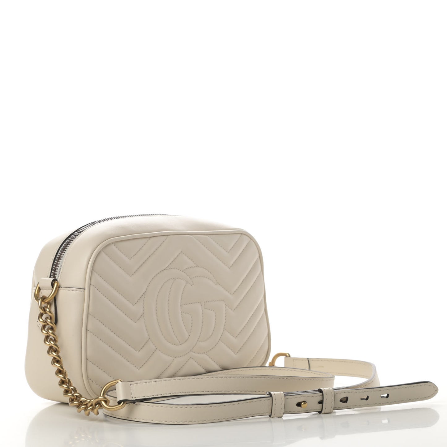 Calfskin Matelasse Small GG Marmont Chain Shoulder Bag White