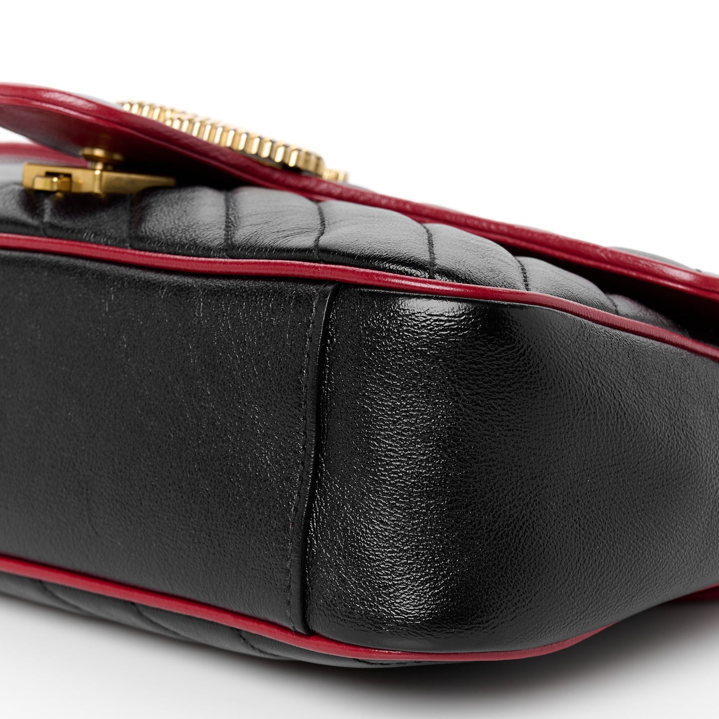 Vintage Effect Calfskin Matelasse Diagonal Small Torchon GG Marmont Shoulder Bag Black Romantic Cherry