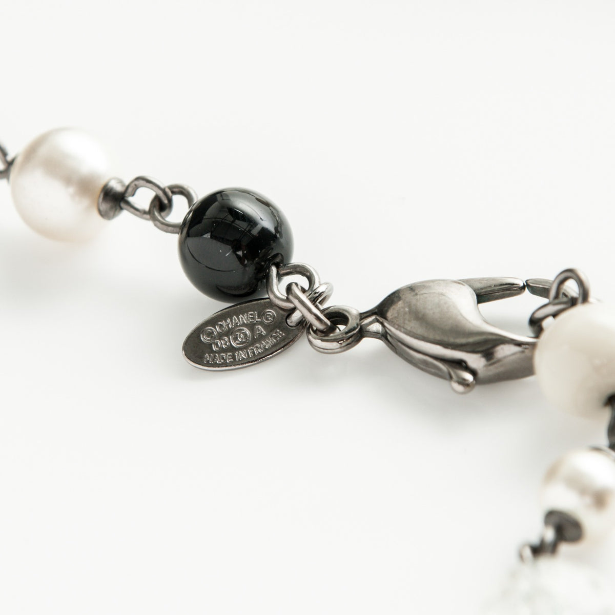 Chanel Pearl Crystal Bead CC Necklace Black 4 of 4