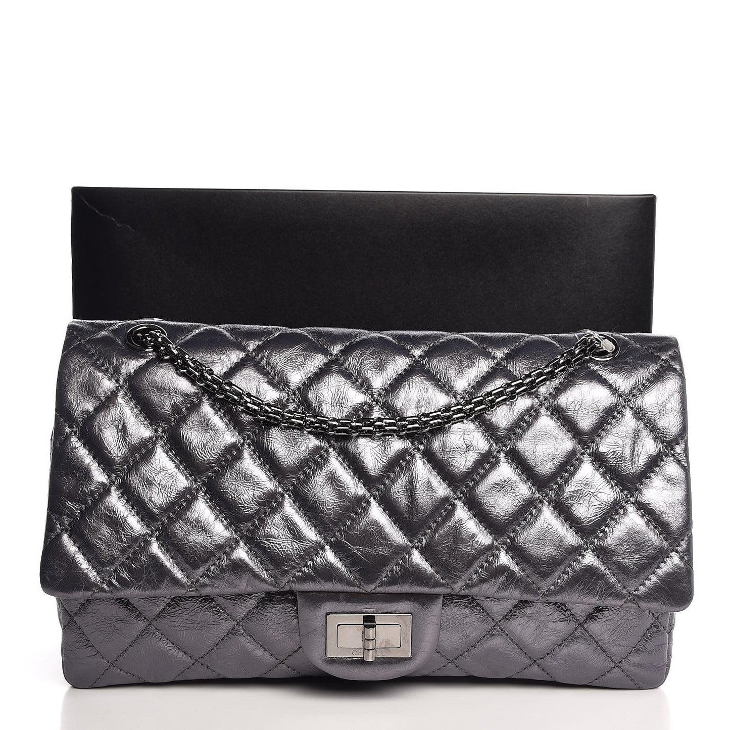 Metallic Aged Calfskin Quilted 2.55 Reissue 227 Flap Dark Silver