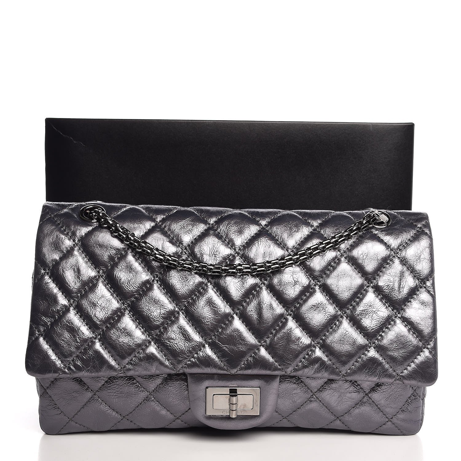 Chanel Metallic Aged Calfskin Quilted 2.55 Reissue 227 Flap Dark Silver 8 of 8