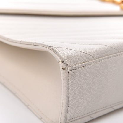 Saint Laurent Grain De Poudre Matelasse Chevron Large Monogram Satchel White 10 of 17