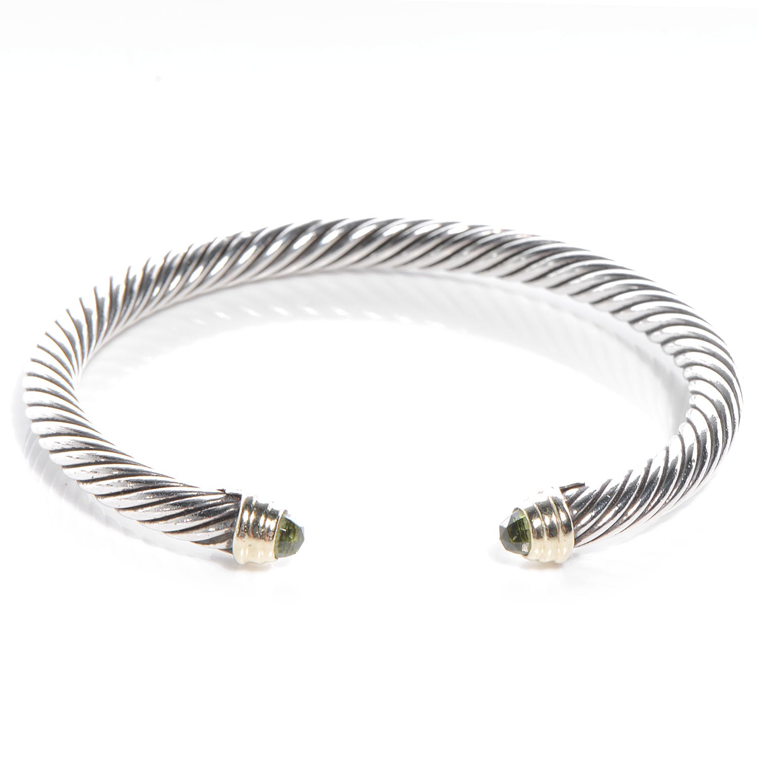David Yurman Sterling Silver 14K Yellow Gold Peridot 5mm Cable Classics Bracelet 2 of 6