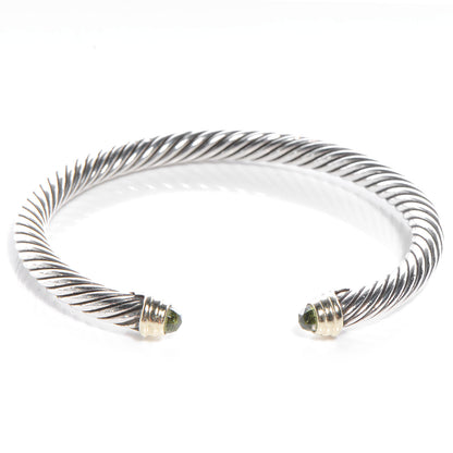 David Yurman Sterling Silver 14K Yellow Gold Peridot 5mm Cable Classics Bracelet 2 of 6