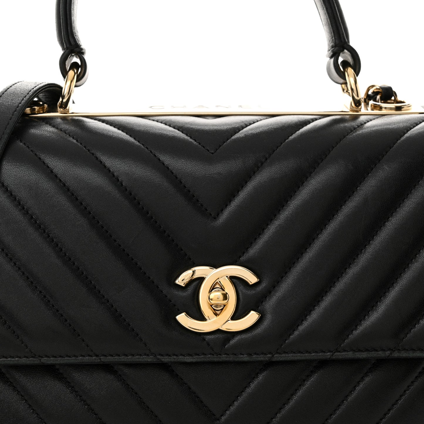 Lambskin Chevron Quilted Medium Trendy CC Dual Handle Flap Bag Black
