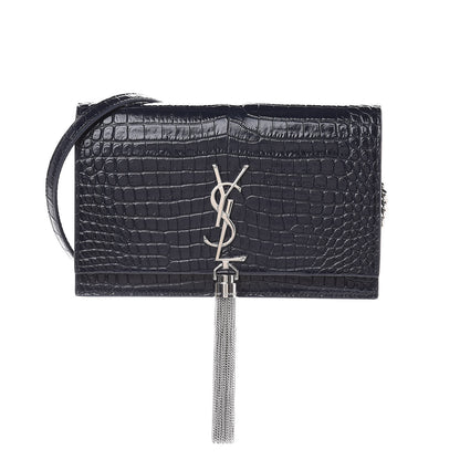Mansur Gavriel Calfskin Crocodile Embossed Kate Monogram Tassel Chain Wallet Deep Marine 1 of 9
