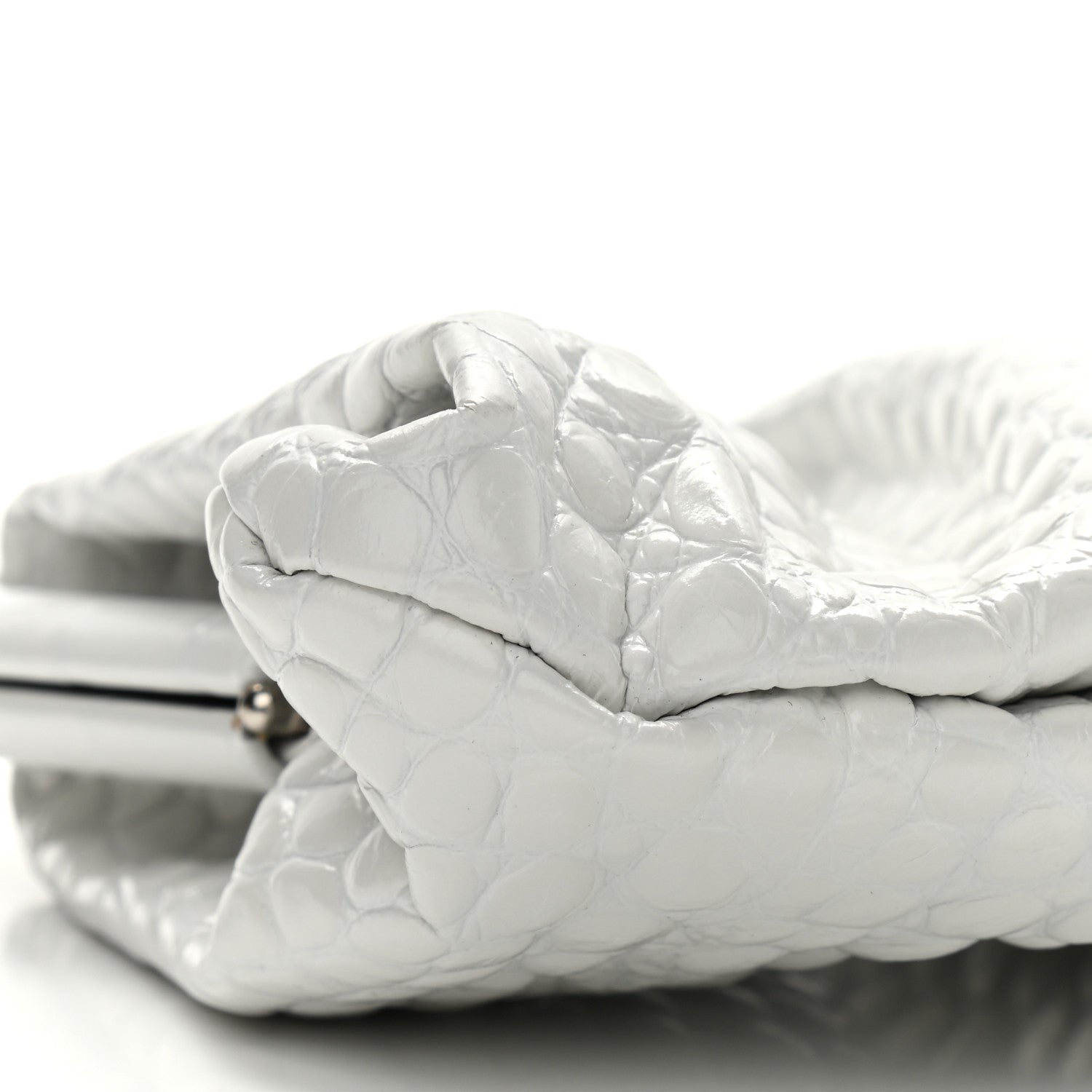 Balenciaga Shiny Supple Calfskin Logo Crocodile Embossed XL Cloud Clutch White 8 of 12