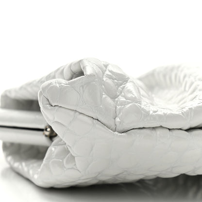 Balenciaga Shiny Supple Calfskin Logo Crocodile Embossed XL Cloud Clutch White 8 of 12