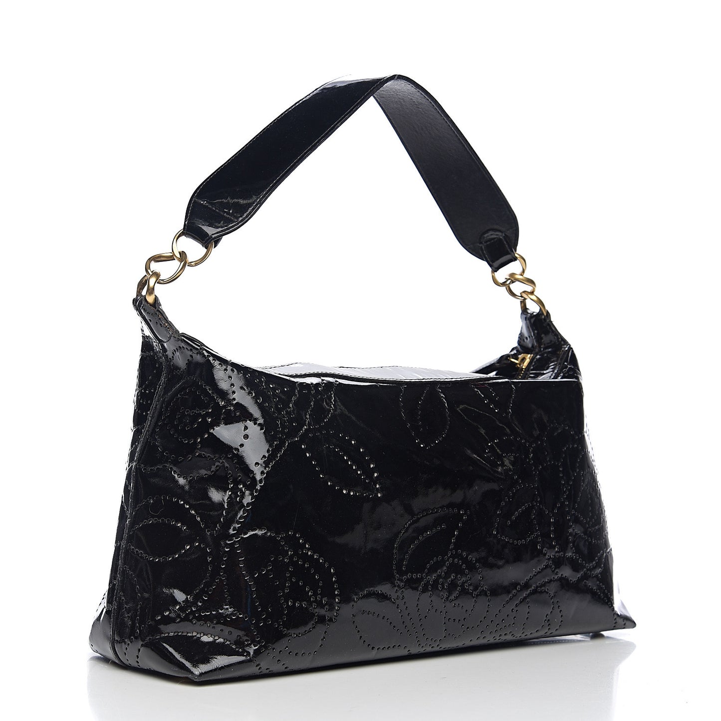 Patent Perforated Camelia Hobo Black
