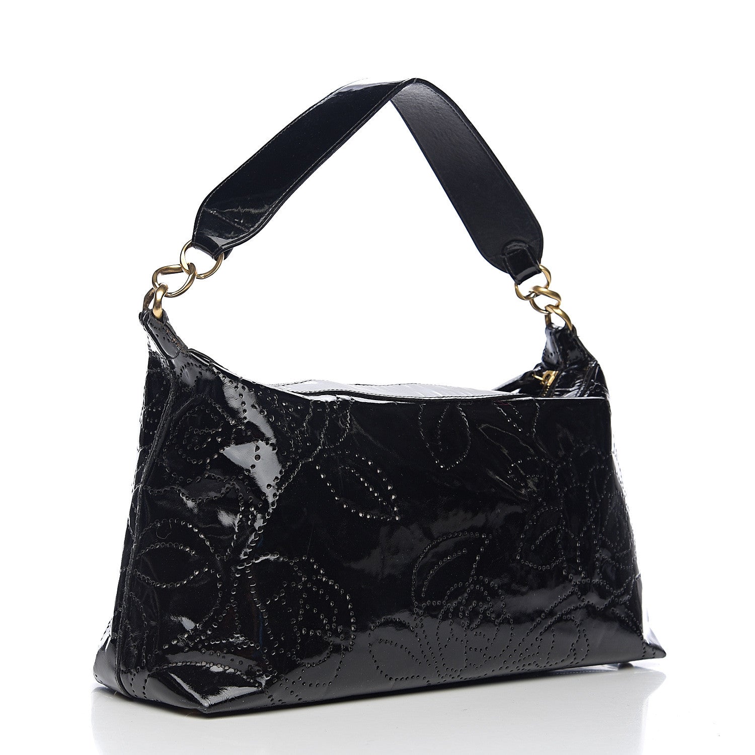 Chanel Patent Perforated Camelia Hobo Black 2 of 9